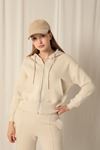 Zippered Hooded Short Beige Sweat