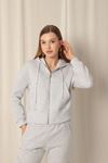 Zippered Hooded Short Light Grey Sweat