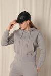 Zippered Hooded Short Dark Grey Sweat