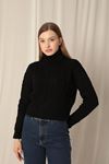 Knitwear Fabric Knit Detailed Women's Black Sweater