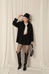 Suede Fabric Shorts Skirt Women's Black Suit