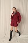 Suede Fabric Shorts Skirt Women's Burgundy Suit