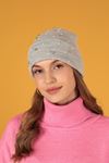 Women's Light Grey Beret with Pearls