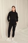 Embroidered Women's Black Tracksuit with Elastic Waistband