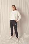 Embroidered Women's Anthracite Tracksuit with Elastic Waistband