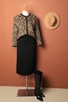 Knitwear Fabric Leopard Pattern Women's Coffee Cardigan