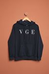 Embroidered Hooded Women's Navy Blue Sweat