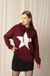 Женский бордовый свитшот с капюшоном из пряжи Three Yarn Star Printed 