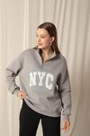 Üç İplik Nyc Nakışlı Kadın Koyu Gri Sweat 