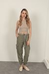 Belted Cargo Pants for Women-Khaki