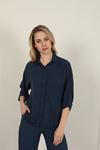 Buttoned Women's Shirt-Navy Blue