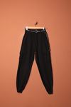 Belted Cargo Pants for Women-Black