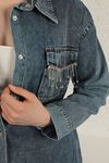 Denim Fabric Pocket Stone Detailed Blue Women's Shirt