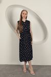 Viscose Fabric Heart Patterned Dress-Navy Blue