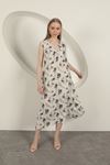 Viscose Fabric Flower Patterned Dress-Ecru