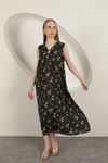 Viscose Fabric Floral Patterned Dress-Khaki