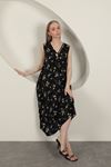 Viscose Fabric Floral Patterned Dress-Black