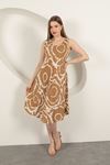 Viscose Fabric Patterned Dress-Tan