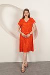 Viscose Fabric Leaf Patterned Dress-Orange