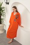 Viscose Leaf Embroidered Dress-Orange