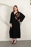 Viscose Leaf Embroidered Dress-Black