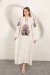 Viscose Fabric Embroidered Dress-Ecru