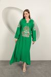 Viscose Fabric Embroidered Dress-Green