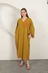 Viscose Left Key Embroidered Dress-Mustard