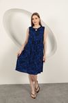 Viscose Fabric Leaf Patterned Dress-Sax