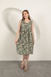 Viscose Fabric Palm Tree Pattern Dress-Green