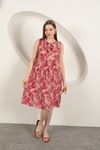 Viscose Fabric Palm Pattern Dress-Red