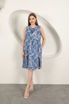 Viscose Fabric Palm Pattern Dress-Sax