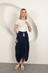 Viscose Fabric Embroidered Skirt-Navy Blue