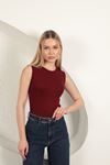 Strawberry Viscose Fabric Basic Blouse-Burgundy