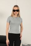 Strawberry Viscose Fabric Basic T-Shirt-Grey