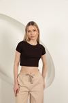 Strawberry Viscose Fabric Basic Crop-Brown