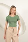 Çilek Viscose Fabric Basic Crop-Khaki