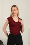 Çilek Viscose Fabric Side Gathered Blouse-Burgundy