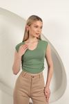 Çilek Viscose Fabric Side Gathered Blouse-Khaki