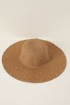 Women's Wide Straw Hat with Stones-Camel