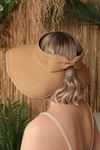 Straw Bow Detailed Visor Hat-Camel